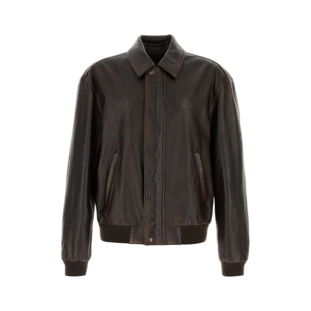 Prada Men Brown Leather Jacket